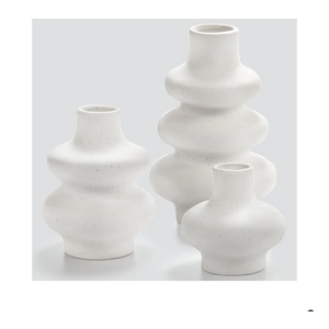 Goaste 2 Pack White Ceramic Vases, Modern Minimalist Bohemian Decor, Decorative Boho Dried Flower Vase, Round Matte Donut Pampas Grass Vase for Wedding Centerpieces Dinner Table Home Decoration