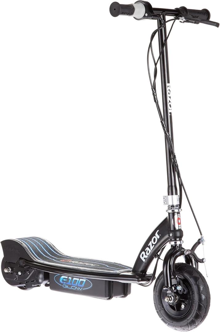 Razor E100 Glow Electric Scooter for Kids Age 8 and Up, LED Light-Up Deck, 8" Air-filled Front Tire, Up to 40 min Continuous Ride Time