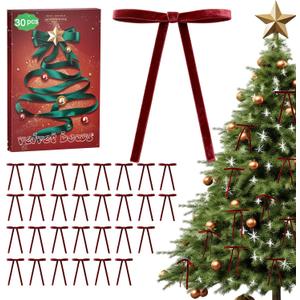 Burgundy Velvet Bows for Christmas Tree - 30Pcs Vintage Ribbon Bows for Tree Decorations, 3/8" Small Bows for Garland, Wreath, Fireplace, Door, Gift Wrapping, Holiday Decor (5 x 7 Inch)