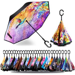 SIEPASA 49/56 Inch Inverted Reverse Upside Down Umbrella, Extra Large Double Canopy Vented Windproof Waterproof Stick Golf Umbrellas with C-Shape Handle