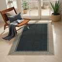 Striped Border Easy Jute Outdoor Patio Rug 3x5, Washable Entryway Rug Non Slip with Rubber Backing, Farmhouse Modern Carpet for Backyard Bedroom Living Room Kitchen, Black