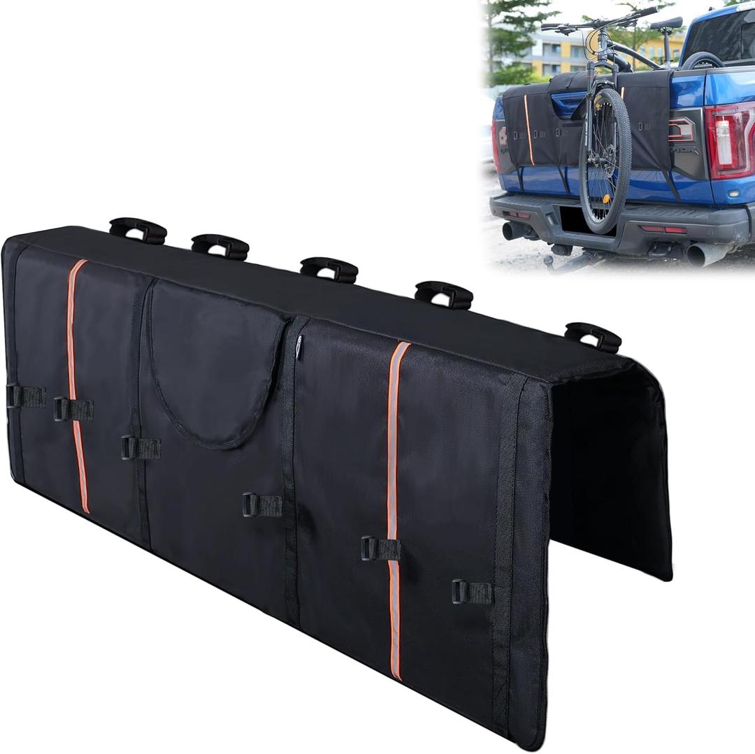 Amooca Tailgate Pad for Mountain Bikes Pickup Truck Tailgate Protection Pad with 3 Tool Pockets 52'' Wide for 5 Bicycles