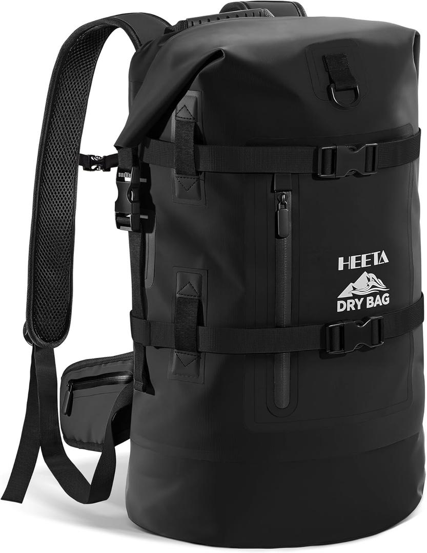 HEETA Dry Bags Waterproof Backpack 40L for Men & Women, Roll Top Heavy Duty Cushioned Hiking Backpack for Kayaking Boating Paddle Boarding Fishing Travel Camping Beach Vacation Cruise Ship Essentials
