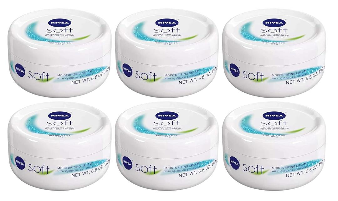 Nivea Soft Moisturizing Cream Face/Body/Hands 6.8 Ounce Jar (Pack of 6)