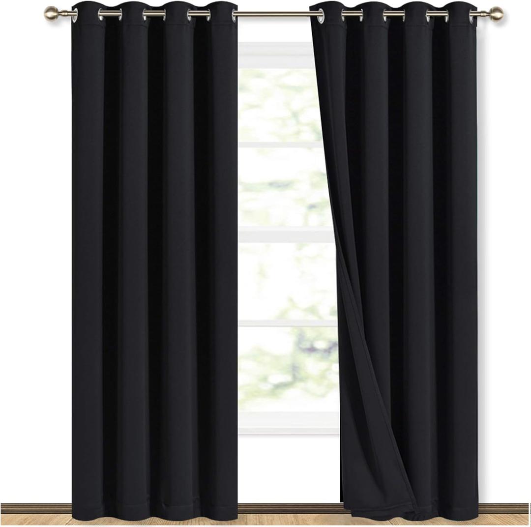 Curtains, Full Curtains Long for Dining Room, Soundproof Window Treatment Drapes for Hall Room, Black, Set of 2 Panels, Size 41,5 x 65 