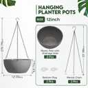 T4U Hanging Planters for Indoor Outdoor Plants 2 Pack - 12 Inch Grey Hanging Plant Basket with Drainage Hole, Round Hanging Flower Plant Pot for Garden Home Decor(Grey)
