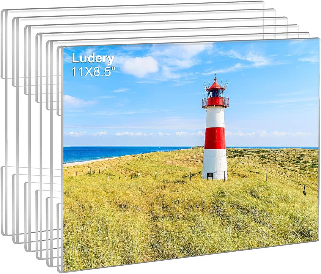 8.5x11 Acrylic Picture Frames Set of 6, Clear Photo Frame for Wall with Tape, Clear Picture Photo Frames 8.5x11 for Home, School, Office - Horizontal