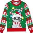 Uideazone Girls Boys Kids Christmas Ugly Sweater LED Light Up Reindeer Xmas Light String Pullover 5-12 Years Size 140
