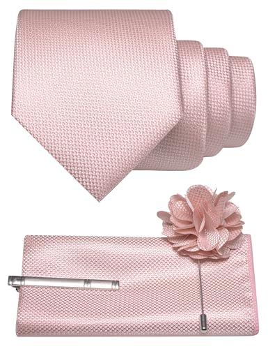 JEMYGINS Mens Necktie Blush Pink Tie and Lapel Pin with Pocket Square Tie Clip Sets for Casual and Business(16)