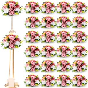 Hotop 24 Pcs Artificial Rose Flower Balls for Centerpieces, Silk Roses Kissing Balls Romantic Faux Floral Arrangements for Engagement Wedding Home Decor (Dusty Pink,Pink,White)