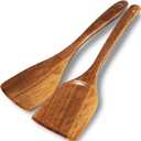 Wooden Spatulas, 2 PCs Natural Acacia Wooden Cooking Utensils Set for Non-stick Pan Kitchen Tool, flipping and Wok Spatula, Wooden Spoons & Spurtle for Cooking