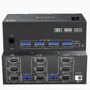 HDMI+2 DisplayPort KVM Switch 3 Monitors 2 Computers 8K60Hz 4K144Hz, Triple Monitor KVM Switch with 4 USB3.0 Port for Keyboard Mouse Printer, 1*HDMI+2*DP+2*USB Cables and Wired Controller Included (black, black)