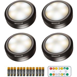 Puck Lights with Remote Control, Wireless LED Puck Light for Kitchen,Battery Operated Under Cabinet Lights, Under Counter Lighting Dimmable, Stick On Lights for Closet Black (4pack)