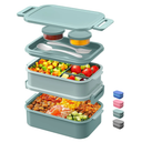 DaCool Lunch Box Adults Bento Box 74 OZ All-in-One Stackable Lunch Box Containers for Adult Large Bento Box with Fork Spoon Sauce Boxes, Leakproof Lunchbox for Work School Dining Out, Morandi-Green