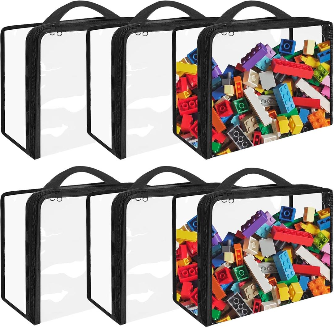 6 Pack Extra Large PVC Toy Storage Bags with Zippered Closure, Portable Toy Organizer for Board Games, Building Blocks, Books