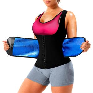 QZSH Sauna Suit for Women Slimming Shirt Sweat Vest Heat Trapping Tank Top Workout Shaperwear,Adjust Belt,Breathable Armpit (X-Large, Blue Lining-03)