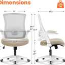 NEO CHAIR Office Desk Gaming Chair Computer High Back Mesh Seat with Rolling Wheels Ergonomic Adjustable Comfy Flip-up Armrests Lumbar Support Height for Home (Beige)