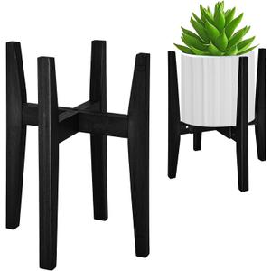 Plant Stand Indoor, Bamboo Plant Shelf, Adjustable Corner Plants Flower Holders Single Floor Plant Stand, Fits 8 to 12 Inches Pots,(Pot & Plant Not Included)(Black)