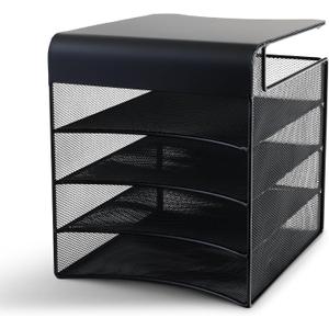 Safco Onyx Hanging Under Desk Organizer, 4 Trays, Office and Classroom Mailbox , Paper and Mail Sorter, Steel Mesh, Black