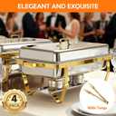 ALSO GO Chafing Dishes for Buffet, Rectangular Chafing Dish Set with 4 Serving Tongs, 9QT 4 Pack Gold Chafing Dishes for Buffet, Party, Gatherings, Banquets, Weddings
