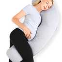 Momcozy Pregnancy Pillows for Side Sleeping, J Shaped Maternity Body Pillow for Pregnancy, Soft Pregnancy Pillow with Jersey Cover for Head Neck Belly Support, Grey