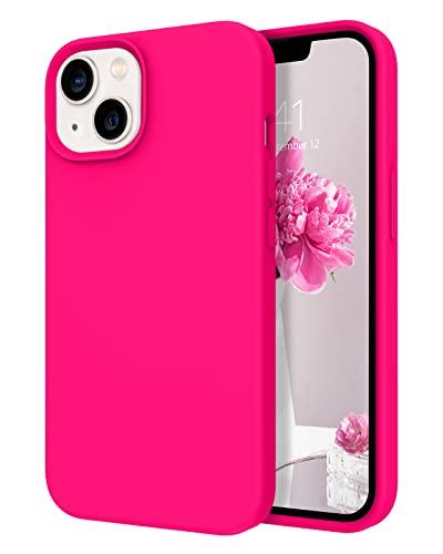 DOMAVER for iPhone 13 Case, Slim Smooth Liquid Silicone Upgrade for iPhone 13 Case 12FT Military Protection Camera Protection Soft Anti-Scratch Microfiber Lining Scratch-Resistant Back- Hot Pink