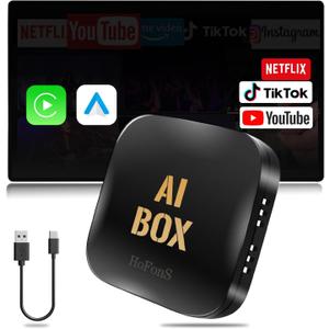 AI Box Carplay, 2+16GB Ai Magic Box for Streaming Netflix/YouTube/TikTok, Car Play Wireless Adapter Supports iPhone & Android Auto, Plug & Play, for Cars with OEM Wired CarPlay/Android Auto