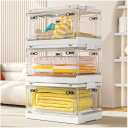CTSNSLH 144QT Clear View Stackable Storage Bins with Lids, Collapsible Storage Bins with Doors and Wheels, Large Closet Organizers and Storage for Home, Dorm(48QT*3)