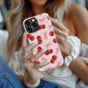 for iPhone 16 Pro Max Case, Wireless Charging Compatible,Dual-Layer Protection with Cute Wildflower, Soft Silicone + Hard Shell, Chic Phone Cover for Women - Sweet Cherry Bows