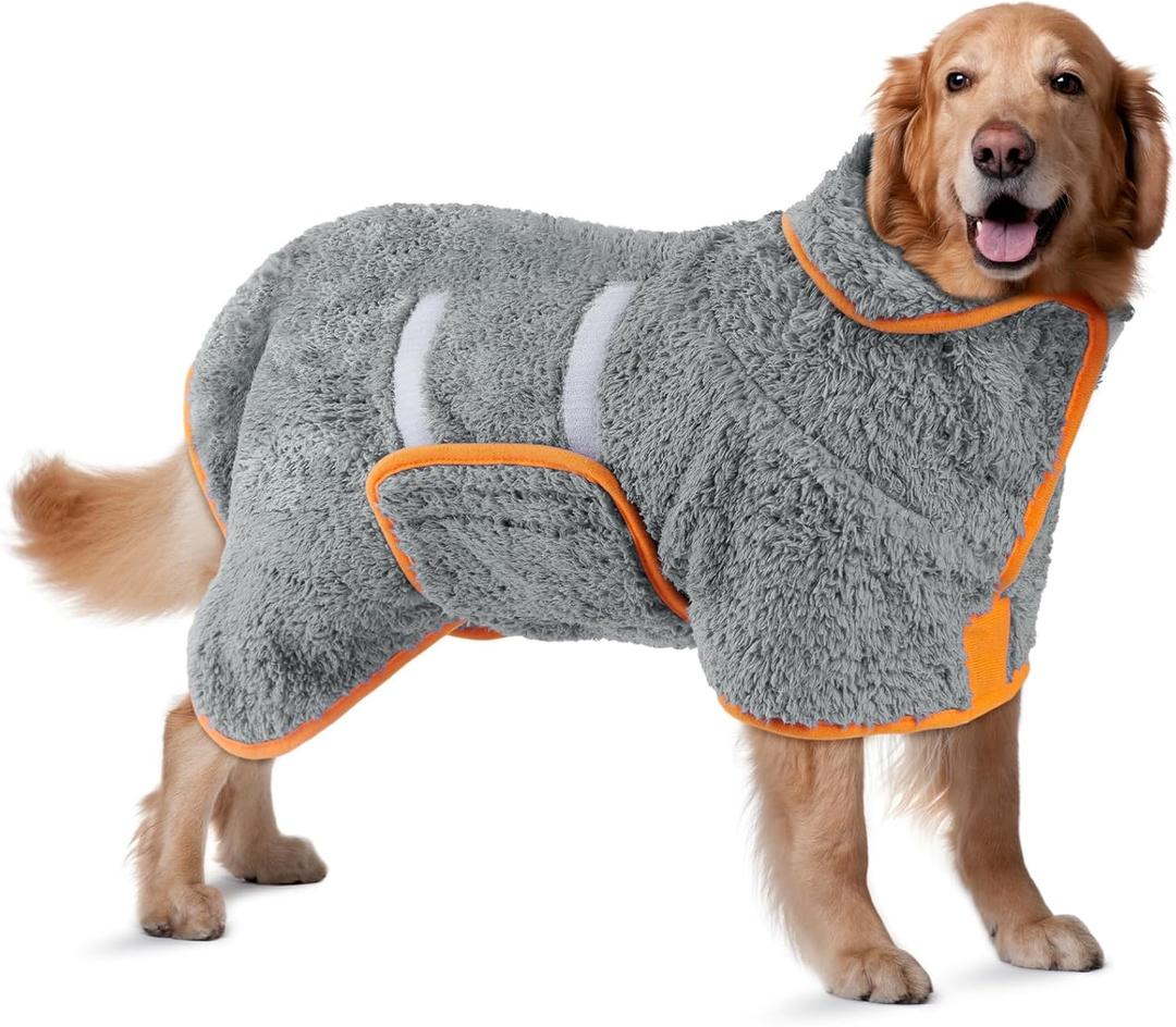Bienbee Dog Bathrobe, Quick Drying Super Absorbent Dog Robes for After Bath, Warm Keeping Dogs Towel, Dogs Bath Supplies, Gray XL (Grey)
