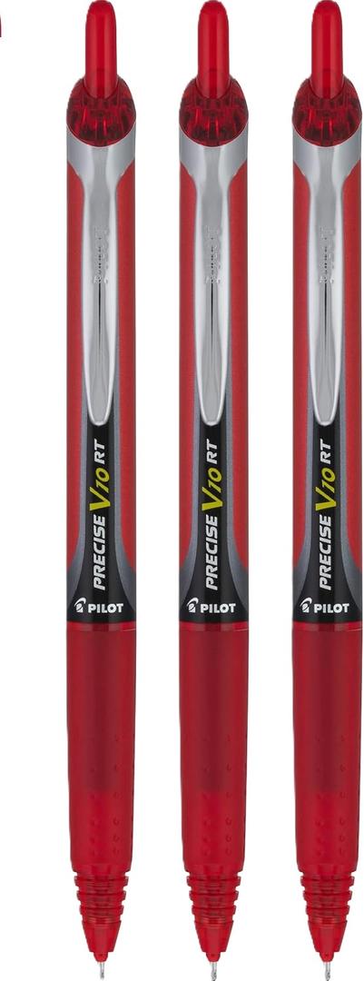 PILOT Precise V10 RT Retractable Liquid Ink Rollerball Pens, Bold Point, 1.0mm, Red Ink, 3 Count