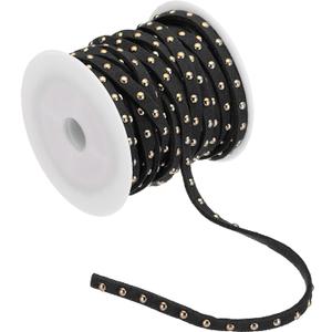 PATIKIL 16.4ft Studded Faux Suede Cord Rope for Jewelry Making, 5mm Micro Fibre Flat Leather Lace Beading String Ribbon with Rivets, Black Golden
