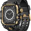 amBand Rugged Case with Band for Apple Watch 45mm, Compatible with Apple Watch (iWatch) Series 9/8/7, Military Grade Shockproof Bumper Cover, Tactical Band for Men, Black Gold