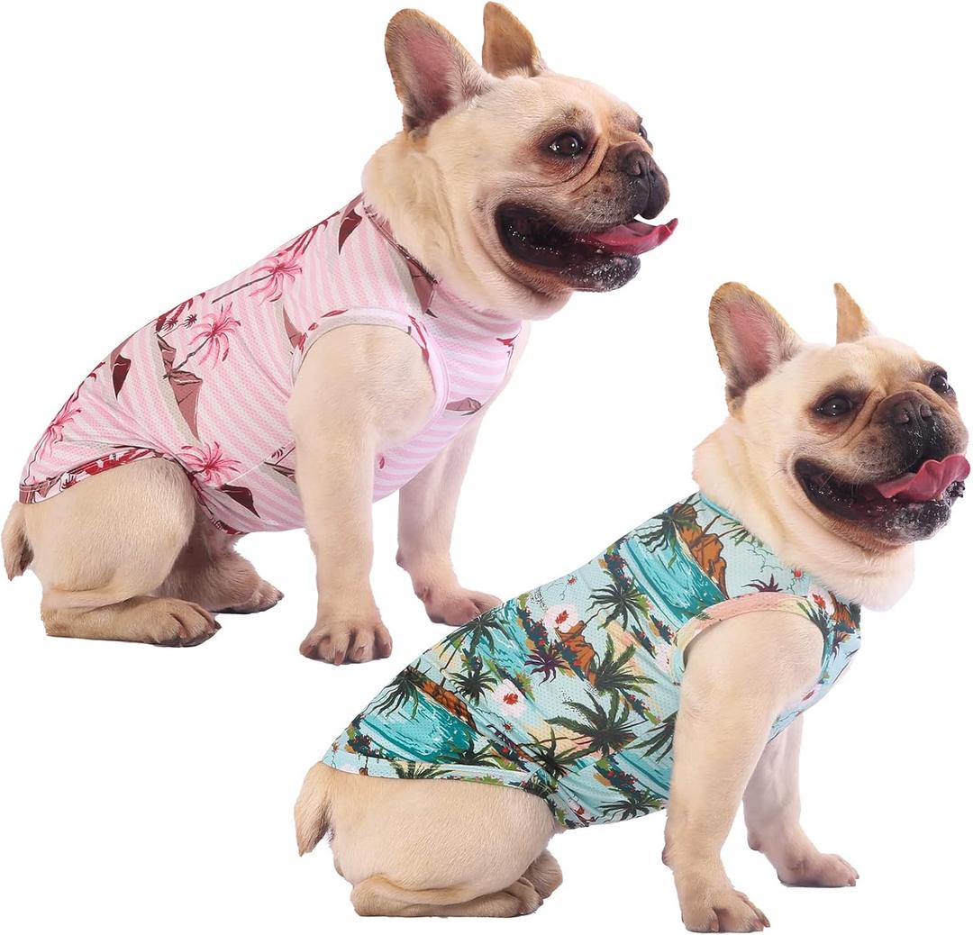 Hawaiian Dog Shirts, Quick Dry Summer Cooling Mesh Coconut Printing T-Shirt for Large Dogs, Pink+Green, Large