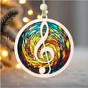 Music Lover Ornament  Acrylic Wooden Christmas Tree Keepsake for Teachers, Piano Fans, Teacher Gifts, Retro Christmas Decor, Music Notes Decoration