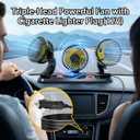 Portable 3-Head Car Cooling Fan, Fans for Vehicles Cars Trucks Dashboard (Cigarette Lighter Plug, No Battery)