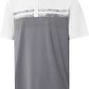 Rouen Polo Shirts for Men Quick Dry Regular Fit Casual Color Block Chest Print Active Short Sleeve Collared Mens Golf Shirt (Medium, Light Grey)