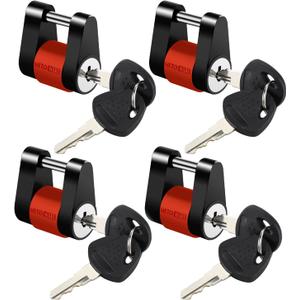 METOWARE Keyed Alike Trailer Coupler Lock, 1/4 Dia, 3/4 Span Heavy-Duty Steel Trailer Tongue Lock for Tow Boat RV Truck Car's Coupler with Anti-Rattle Rubber Rings (4 Pack)