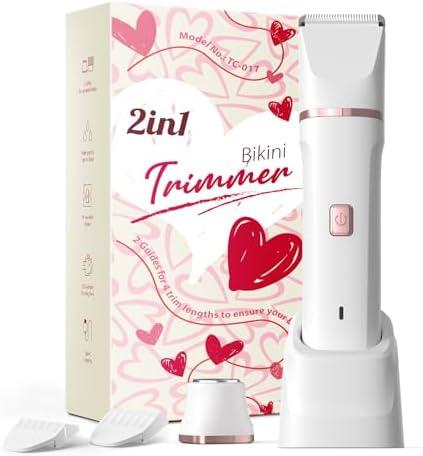 Electric Razor for Women Men - Wet Dry Shave, Waterproof Bikini Trimmer, Pubic Hair Removal Shaver with Hypoallergenic Ceramic Blades, Facial & Body Groomer, USB Recharge, Birthday Gifts - White