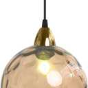 15cm/5.9’’ Industrial Vintage Spherical Glass Pendant Light, E26 Ceiling Hanging Lamp, Gold Finish & Ripple Glass Globe Shade, Dining Room Bedroom Chandelier (Amber)