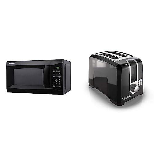 Emerson 0.7 CU. FT. 700 Watt Black Microwave Oven (MW7302B) and BLACK+DECKER 2-Slice Extra Wide Slot Toaster