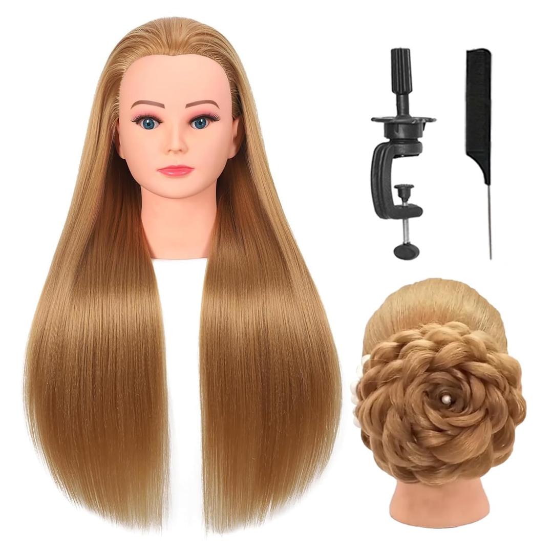 Mannequin Head with Hair 26" Cosmetology Mannequin Doll Head for Hair Styling,Training Practice Braiding Manikin Head with Table Clamp (Blonde-1)