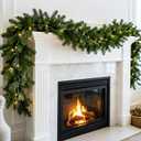 8FT Artificial Norfolk Pine Garlands,Real Touch Artificial Greenery Garland with LED, Suitable for Table, Mantle, Wall,Indoor Outdoor Holiday Winter Christmas Decorations