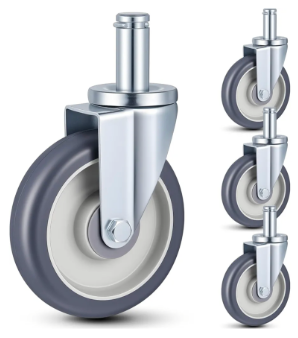3 Pack 5" Caster Wheels Compatible with Metro Shelving, Grip Ring Stem Swivel Casters with Non-Marking TPR Wheels and Double Ball Bearings for Wire Shelving Racks Kitchen Lab Warehouse