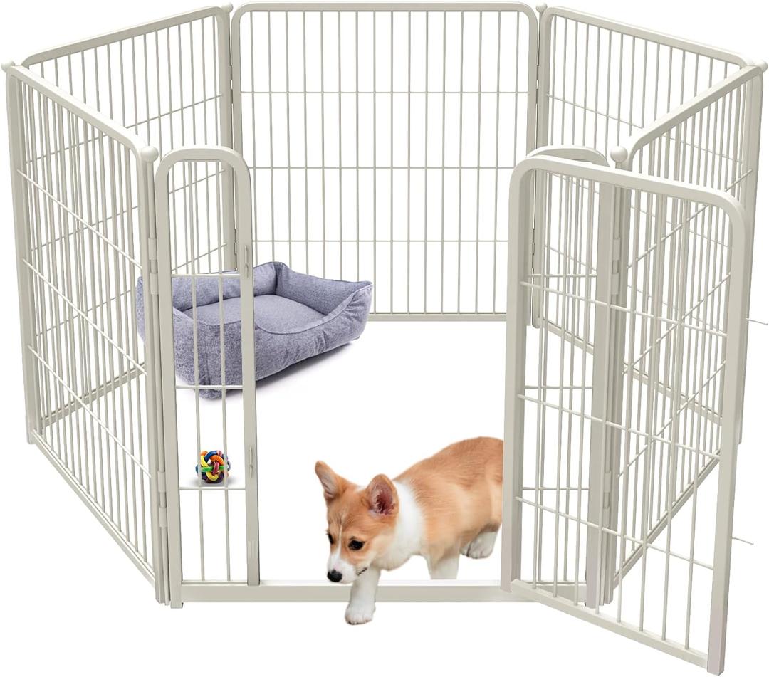 FXW Homeplus Dog Playpen for Indoor Use - Stress-Free and Safe Play, Heavy Duty 32 Inch 6 Panels Dog Pen for Puppies, Small and Medium Dogs, WhitePatented