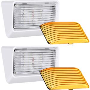 Leisure LED RV Exterior Porch Utility Light - 12v 280 Lumen Lighting Fixture. Replacement Lighting for RVs, Trailers, Campers, 5th Wheels. White Base, Clear and Amber Lens Included (White, 2-Pack)