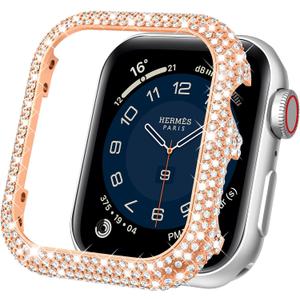 Mosonio Case Cover Compatible with Apple Watch 44mm, Full Bling Metal Watch case 44mm for Women, Shiny and Durable Protective Case Cover for iwatch Series 6 5 4 Se 44 mm (Rose Gold,44mm)