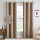 MIULEE 100% Blackout Linen Textured Curtains for Bedroom Solid Thermal Insulated Copper Brown Grommet Room Darkening Curtains & Drapes Luxury Decor for Living Room Nursery 42 x 84 Inch (2 Panels)