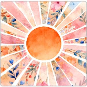 Boho Orange Sunshine Floral Mahjong Mat 31.5 x 31.5 Inch, Mid Century Modern Sun Non-Slip Noise Reduction Gaming Mat for Dominoes Poker Card Board and Tile Games