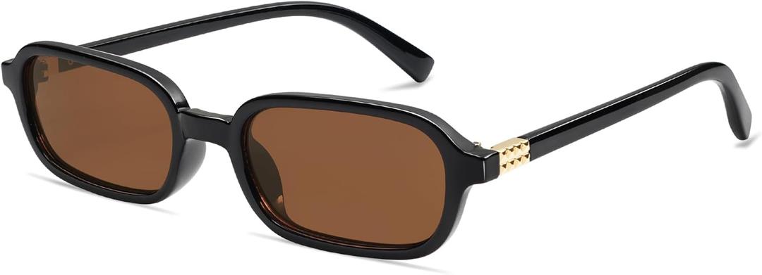 Retro Rectangular Sunglasses for Women Vintage Fashion Trendy Funny Small 90s Square Sunnies 2025 AP3698 (C3 Black/Brown)